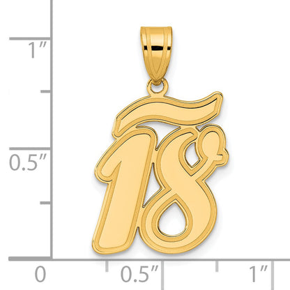 14k Yellow Gold Brushed Border Script Number 18 Pendant