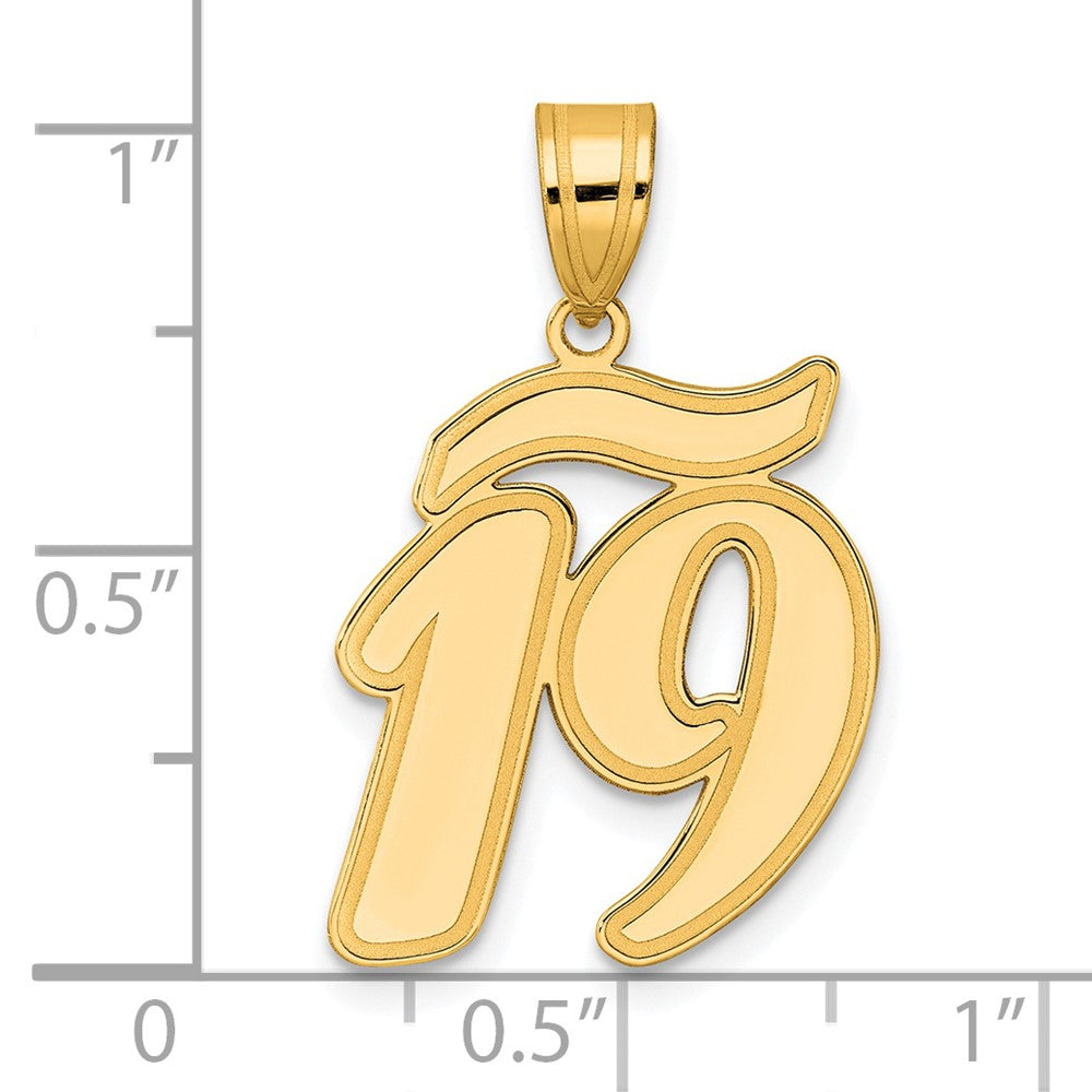 14k Yellow Gold Brushed Border Script Number 19 Pendant