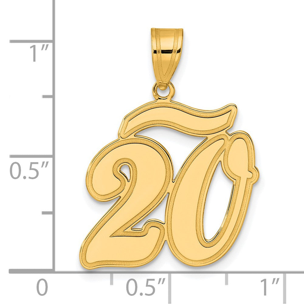 14k Yellow Gold Brushed Border Script Number 20 Pendant