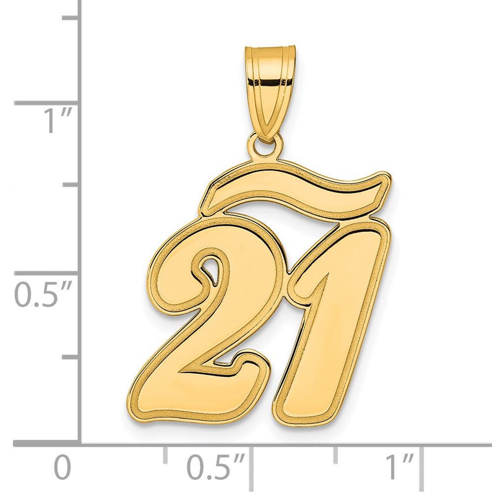 14k Yellow Gold Brushed Border Script Number 21 Pendant
