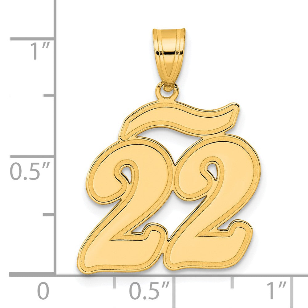 14k Yellow Gold Brushed Border Script Number 22 Pendant
