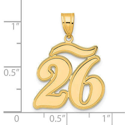 14k Yellow Gold Brushed Border Script Number 26 Pendant