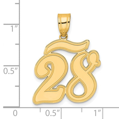 14k Yellow Gold Brushed Border Script Number 28 Pendant