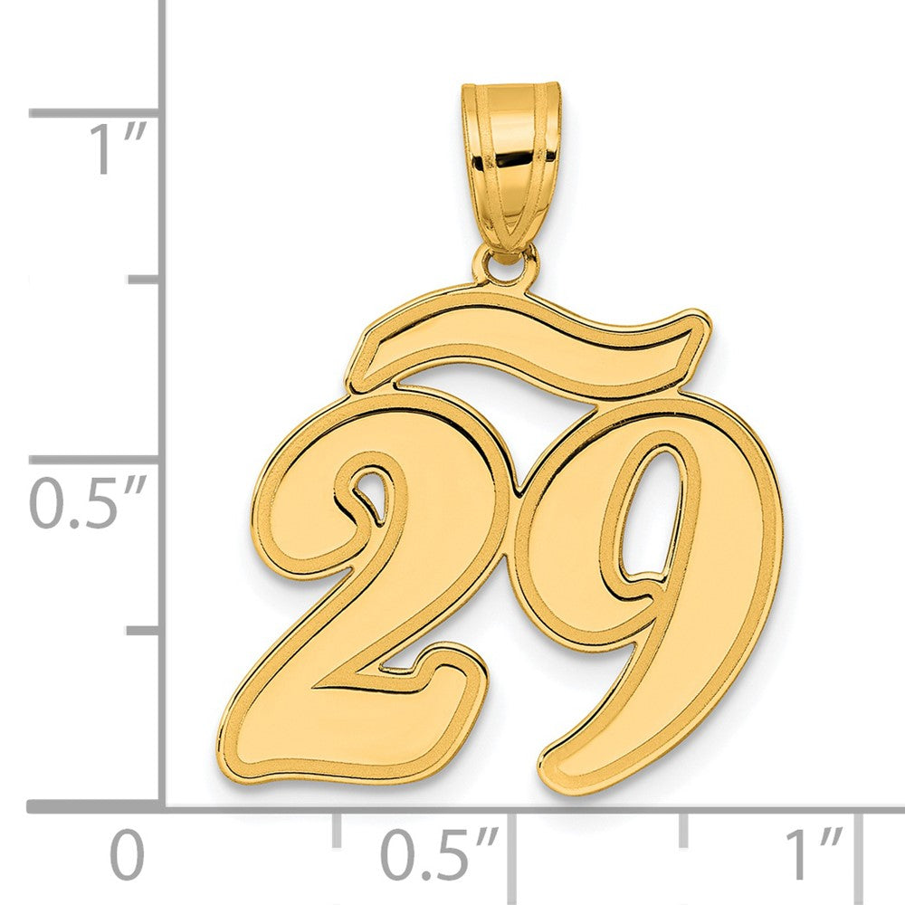 14k Yellow Gold Brushed Border Script Number 29 Pendant