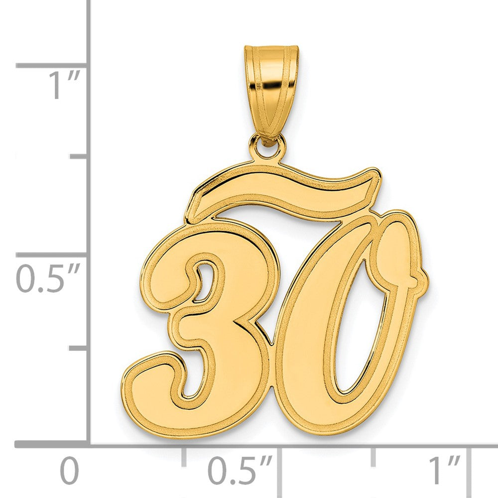 14k Yellow Gold Brushed  Border Script Number 30 Pendant