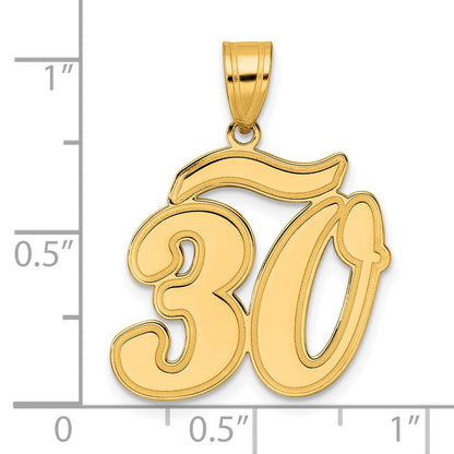 14k Yellow Gold Brushed  Border Script Number 30 Pendant