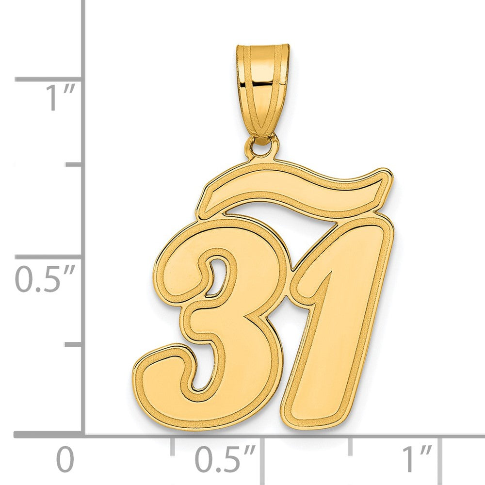 14k Yellow Gold Brushed Border Script Number 31 Pendant