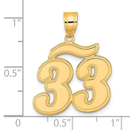 14k Yellow Gold Brushed Border Script Number 33 Pendant