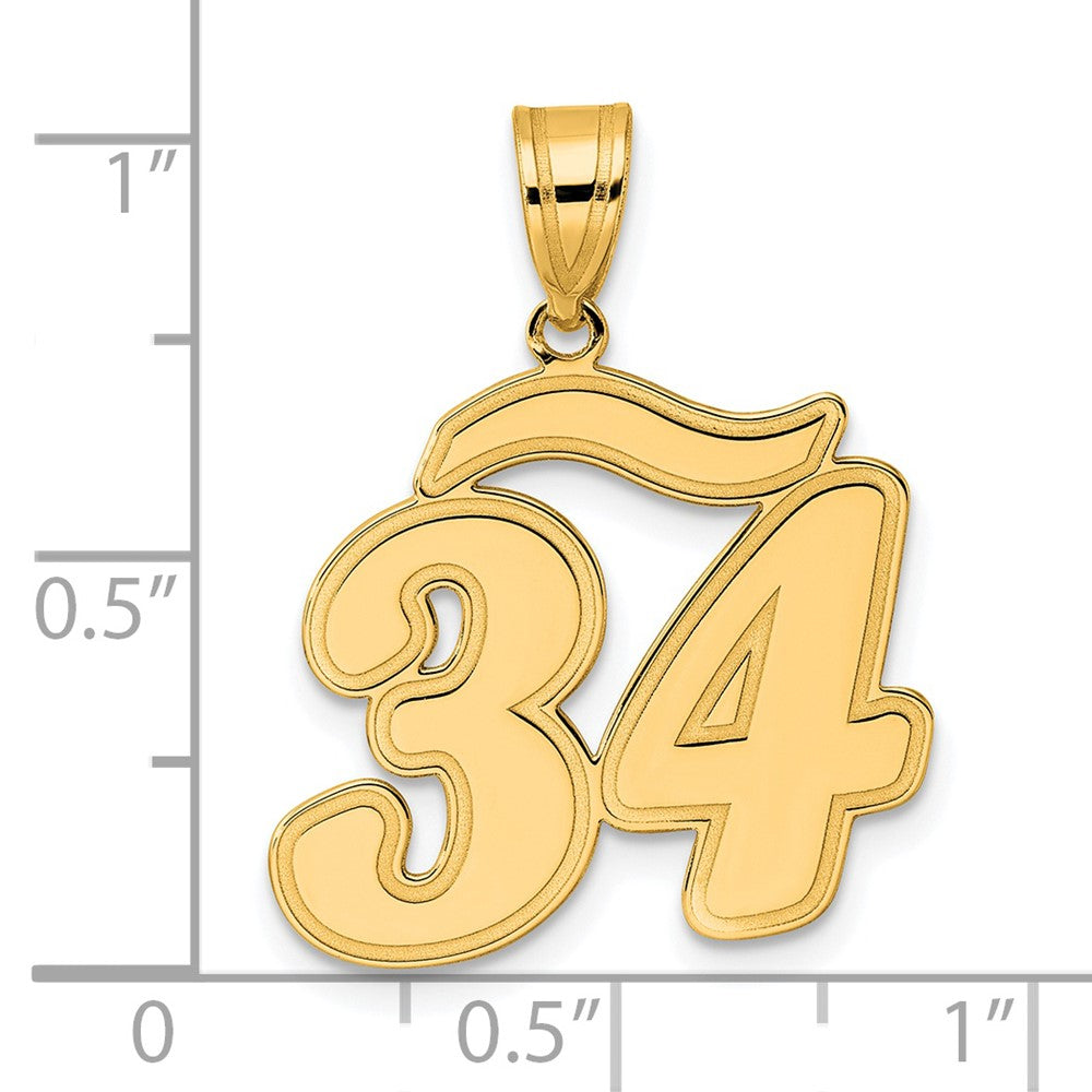 Custom Number 34 14k Yellow Gold Brushed Border Script Number 34 Pendant
