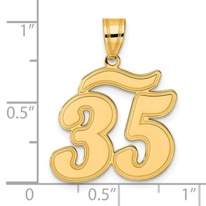 14k Yellow Gold Brushed Border Script Number 35 Pendant