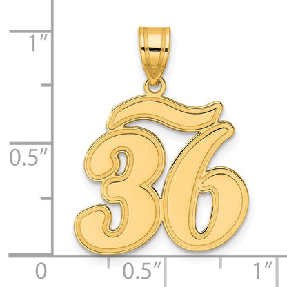 14k Yellow Gold Brushed Border Script Number 36 Pendant