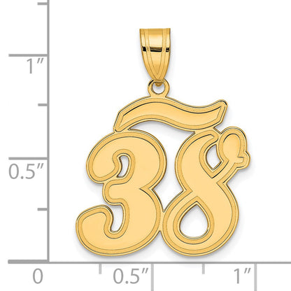 14k Yellow Gold Brushed Border Script Number 38 Pendant