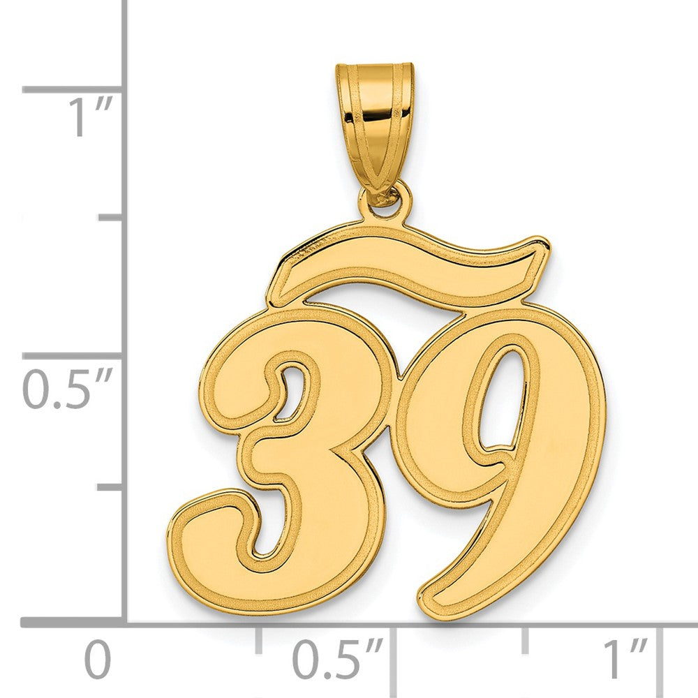 14k Yellow Gold Brushed Border Script Number 39 Pendant