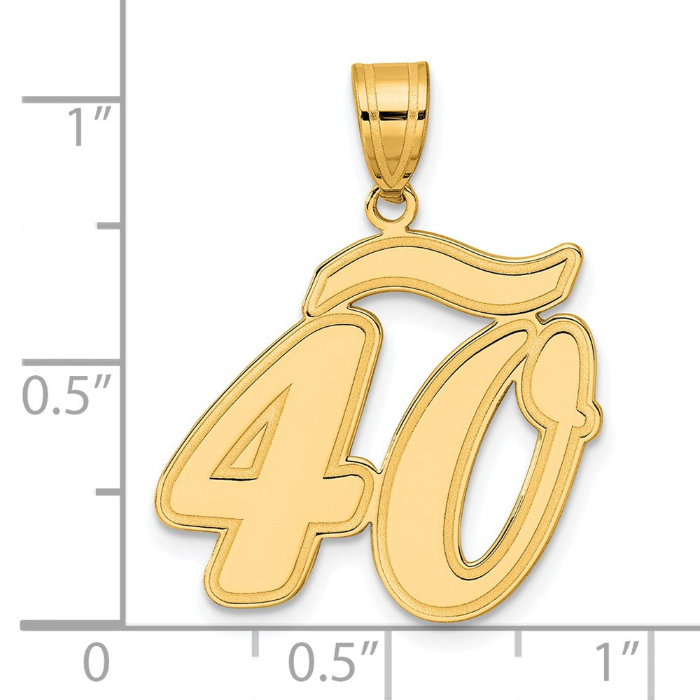 14k Yellow Gold Brushed Border Script Number 40 Pendant
