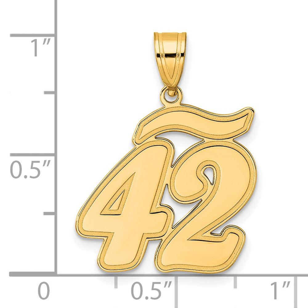 14k Yellow Gold Brushed Border Script Number 42 Pendant