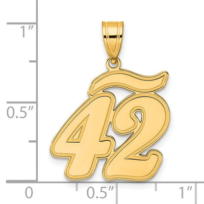 14k Yellow Gold Brushed Border Script Number 42 Pendant