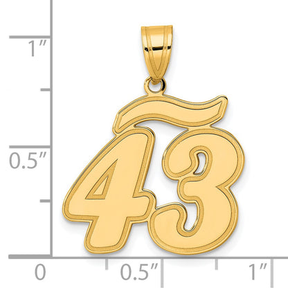 14k Yellow Gold Brushed Border Script Number 43 Pendant