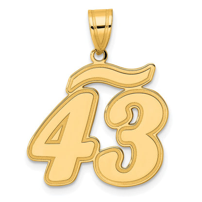 14k Yellow Gold Brushed Border Script Number 43 Pendant