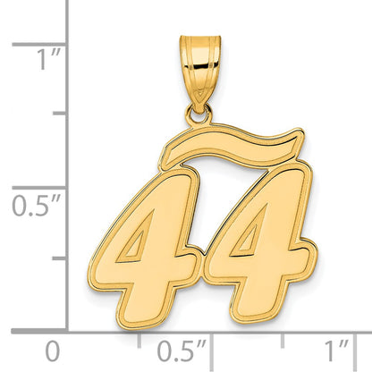 14k Yellow Gold Brushed Border Script Number 44 Pendant