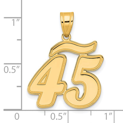 14k Yellow Gold Brushed Border Script Number 45 Pendant