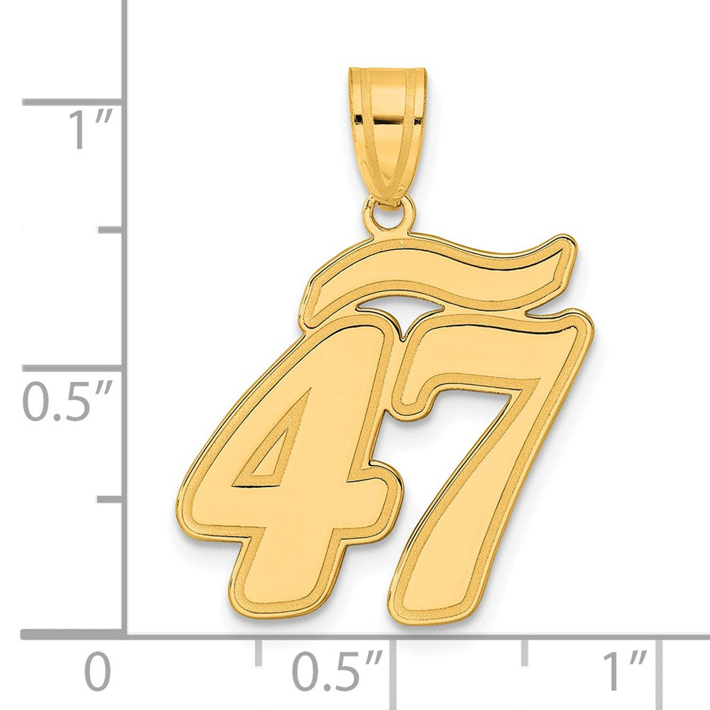 14k Yellow Gold Brushed Border Script Number 47 Pendant