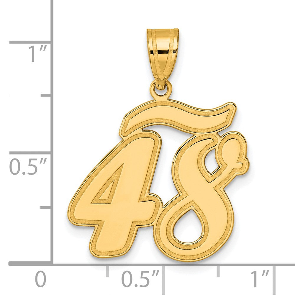 14k Yellow Gold Brushed Border Script Number 48 Pendant