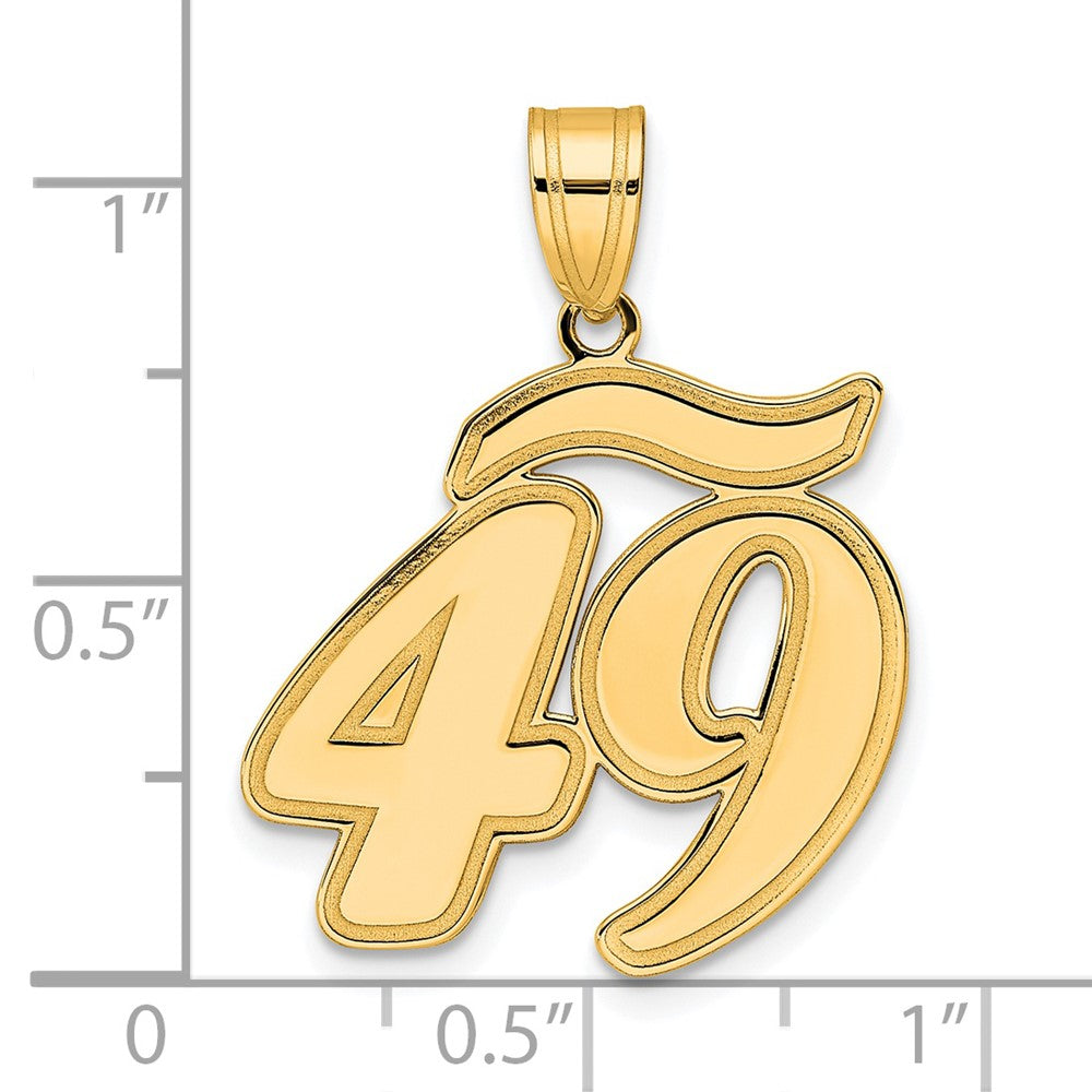 14k Yellow Gold Brushed Border Script Number 49 Pendant