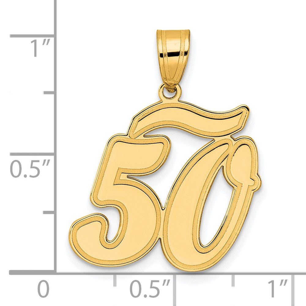 14k Yellow Gold Brushed Border Script Number 50 Pendant