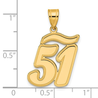14k Yellow Gold Brushed Border Script Number 51 Pendant