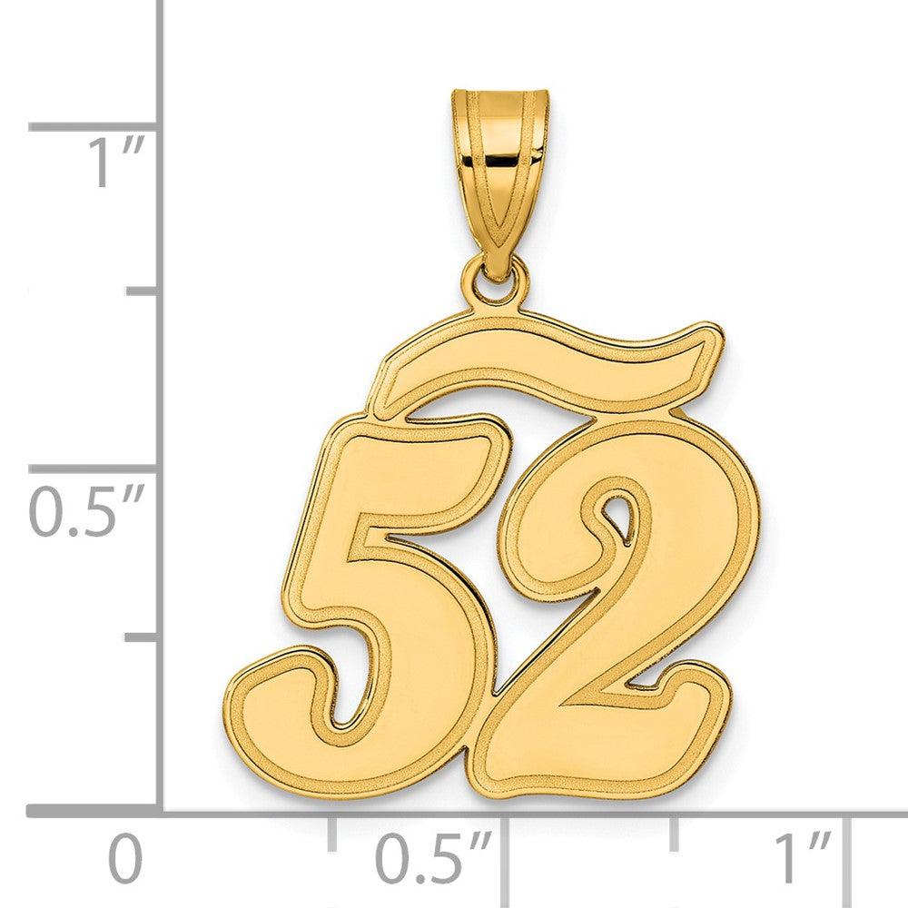 14k Yellow Gold Brushed Border Script Number 52 Pendant