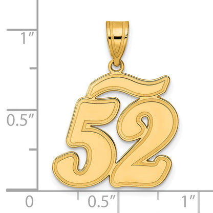 14k Yellow Gold Brushed Border Script Number 52 Pendant