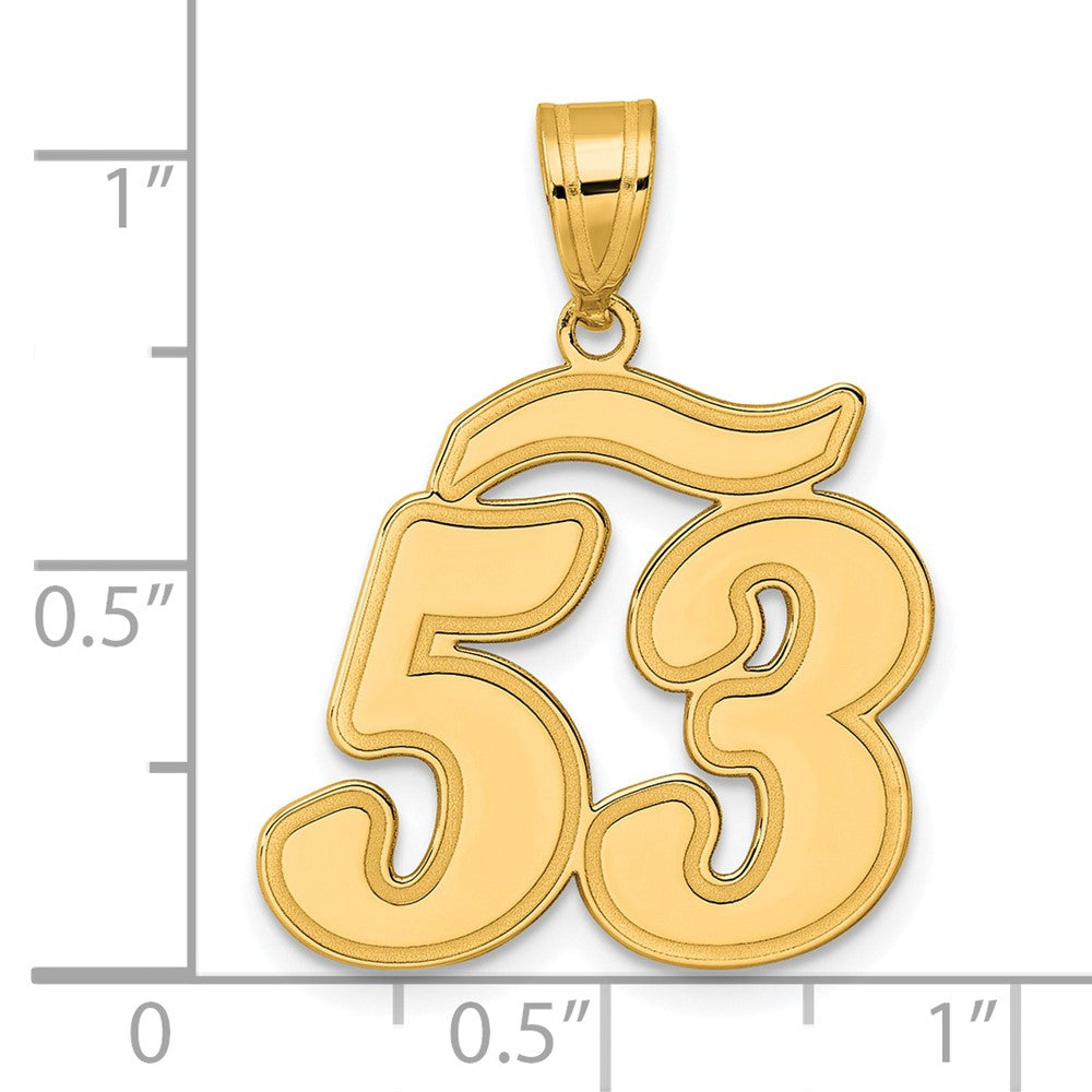 14k Yellow Gold Brushed Border Script Number 53 Pendant
