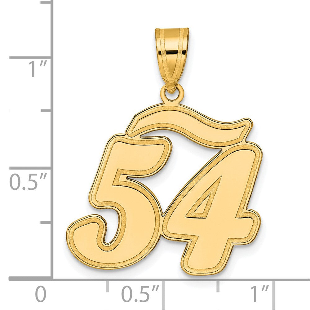 14k Yellow Gold Brushed Border Script Number 54 Pendant