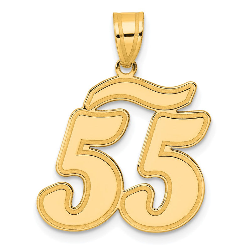 14k Yellow Gold Brushed Border Script Number 55 Pendant