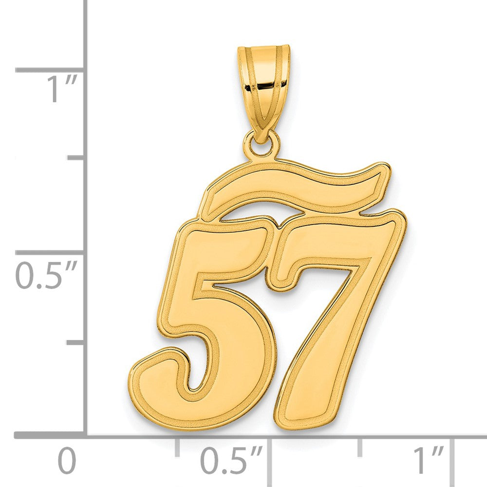 14k Yellow Gold Brushed Border Script Number 57 Pendant
