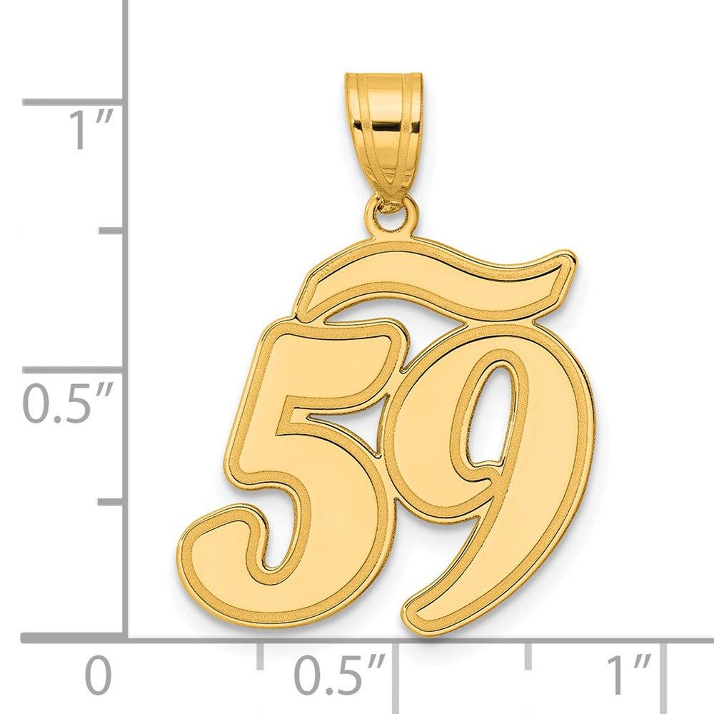 14k Yellow Gold Brushed Border Script Number 59 Pendant