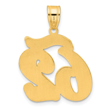 14k Yellow Gold Brushed Border Script Number 62 Pendant