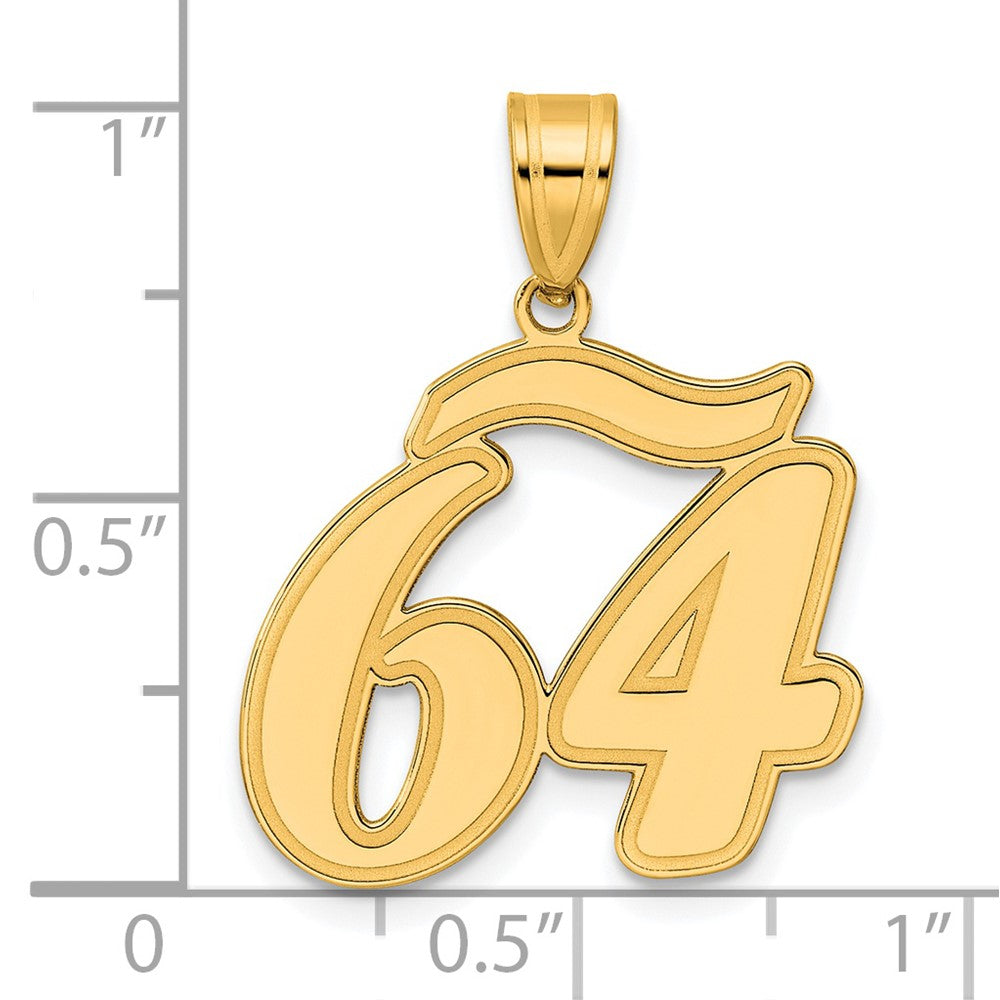 14k Yellow Gold Brushed Border Script Number 64 Pendant
