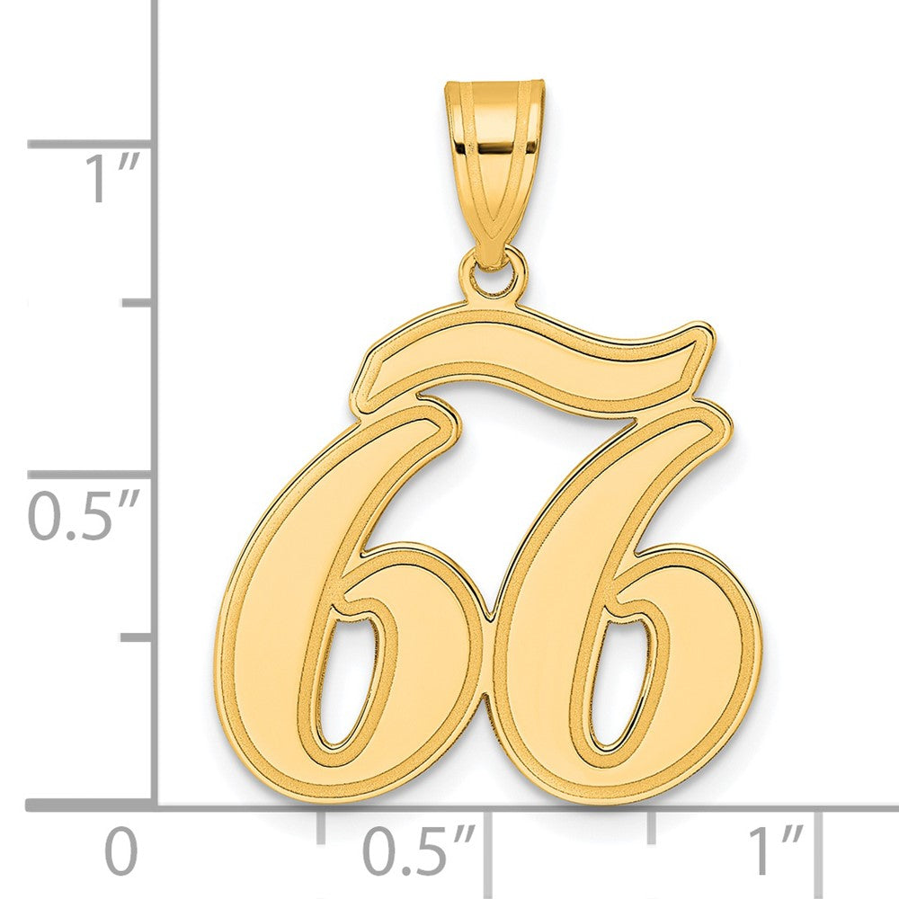 14k Yellow Gold Brushed Border Script Number 66 Pendant