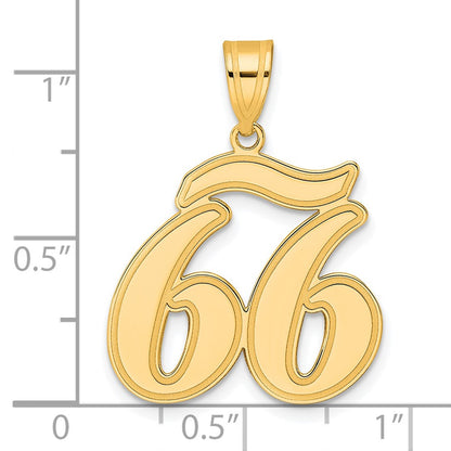 14k Yellow Gold Brushed Border Script Number 66 Pendant