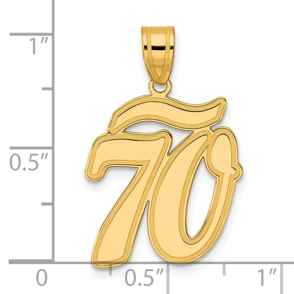 14k Yellow Gold Brushed Border Script Number 70 Pendant