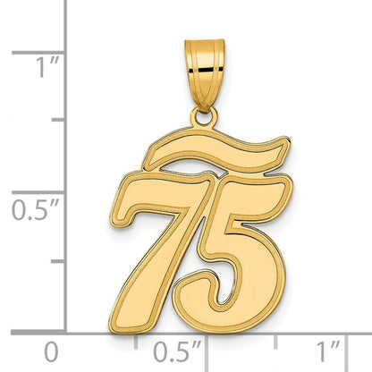 14k Yellow Gold Brushed Border Script Number 75 Pendant