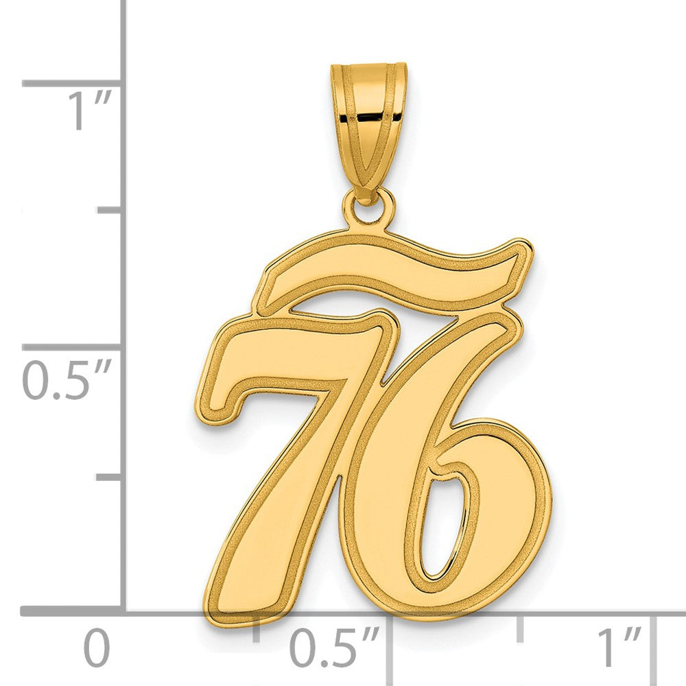 14k Yellow Gold Brushed Border Script Number 76 Pendant
