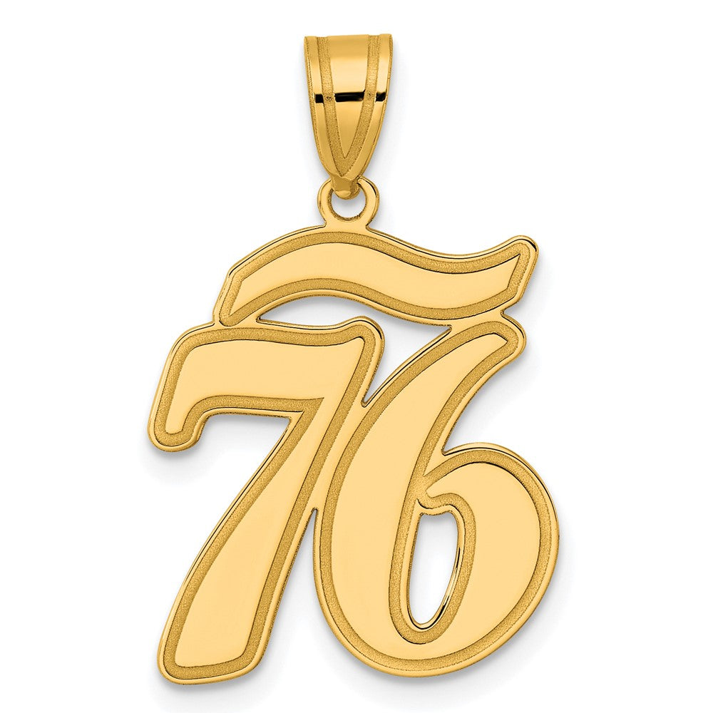 14k Yellow Gold Brushed Border Script Number 76 Pendant