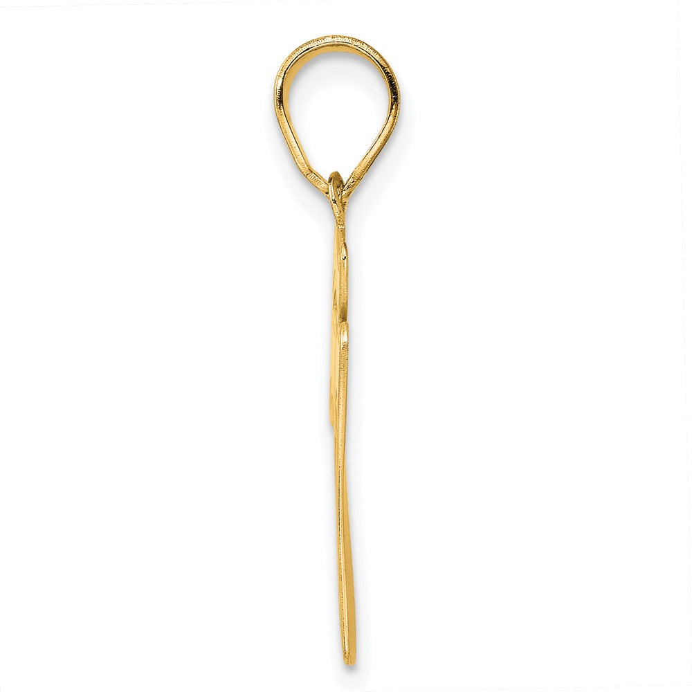 14k Yellow Gold Brushed Border Script Number 77 Pendant