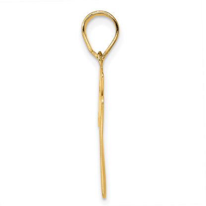 14k Yellow Gold Brushed Border Script Number 77 Pendant