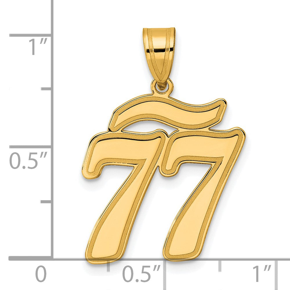 14k Yellow Gold Brushed Border Script Number 77 Pendant
