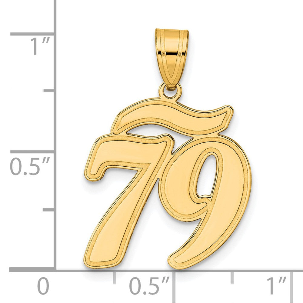 14k Yellow Gold Brushed Border Script Number 79 Pendant