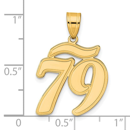 14k Yellow Gold Brushed Border Script Number 79 Pendant