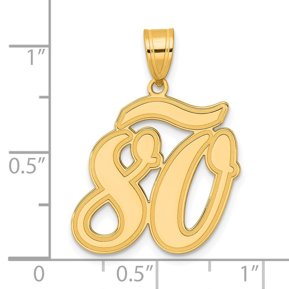 14k Yellow Gold Brushed Border Script Number 80 Pendant